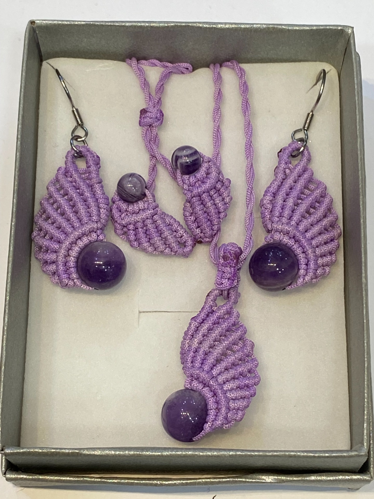 Parure Macramé Perle Améthyste